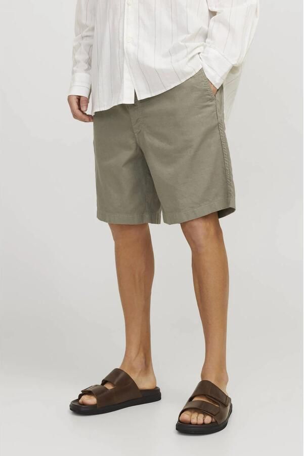 JACK & JONES PANTS STUDIO linnen relaxed casual short olijfgroen - Foto 3