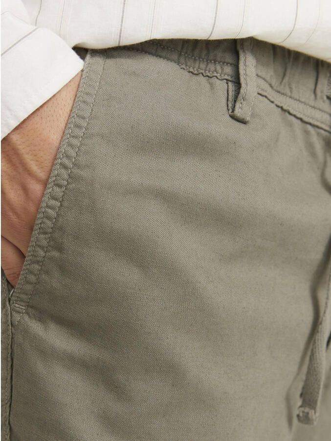 JACK & JONES PANTS STUDIO linnen relaxed casual short olijfgroen