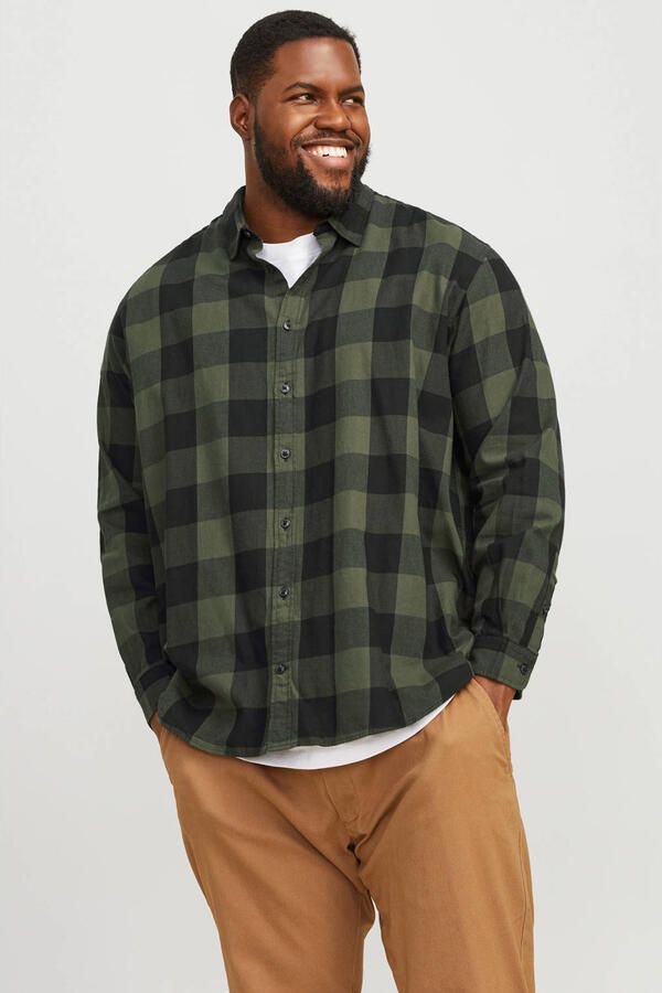 JACK & JONES PLUS SIZE geruit regular fit overhemd JJEGINGHAM Plus Size dusty olive - Foto 2
