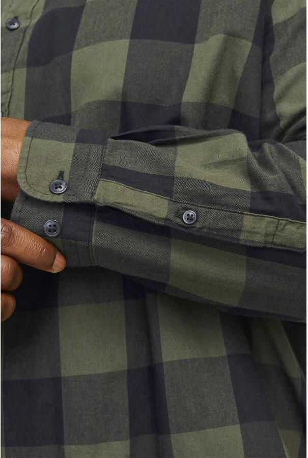 JACK & JONES PLUS SIZE geruit regular fit overhemd JJEGINGHAM Plus Size dusty olive