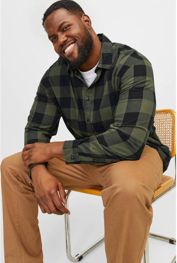 JACK & JONES PLUS SIZE geruit regular fit overhemd JJEGINGHAM Plus Size dusty olive - Foto 2