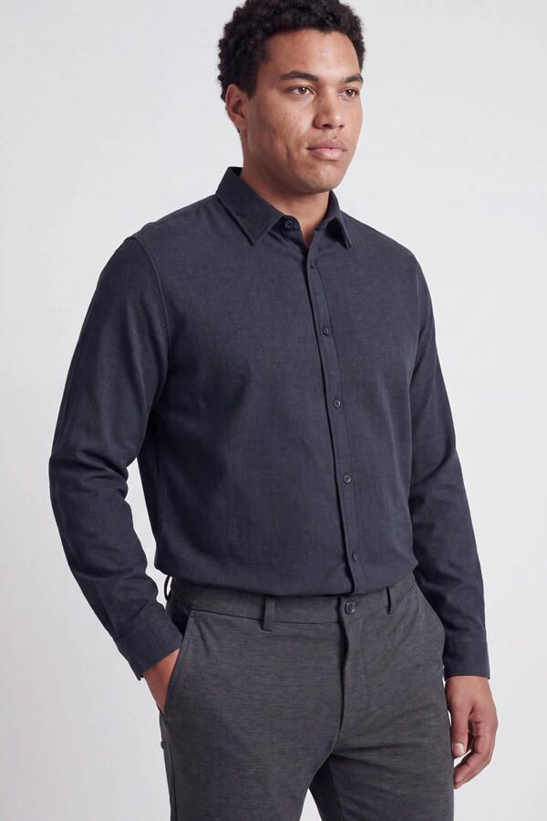 JACK & JONES PLUS SIZE gebreid gemêleerd overhemd donkerblauw