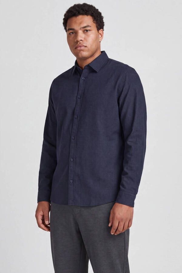 JACK & JONES PLUS SIZE gebreid gemêleerd overhemd donkerblauw - Foto 3
