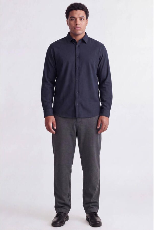 JACK & JONES PLUS SIZE gebreid gemêleerd overhemd donkerblauw - Foto 2
