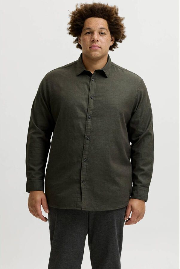 JACK & JONES PLUS SIZE gebreid overhemd donkergroen