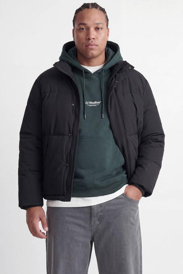 JACK & JONES PLUS SIZE gebreide gewatteerde winterjas zwart