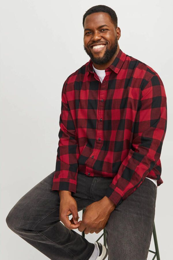 JACK & JONES PLUS SIZE geruit regular fit overhemd JJEGINGHAM Plus Size brick red - Foto 2