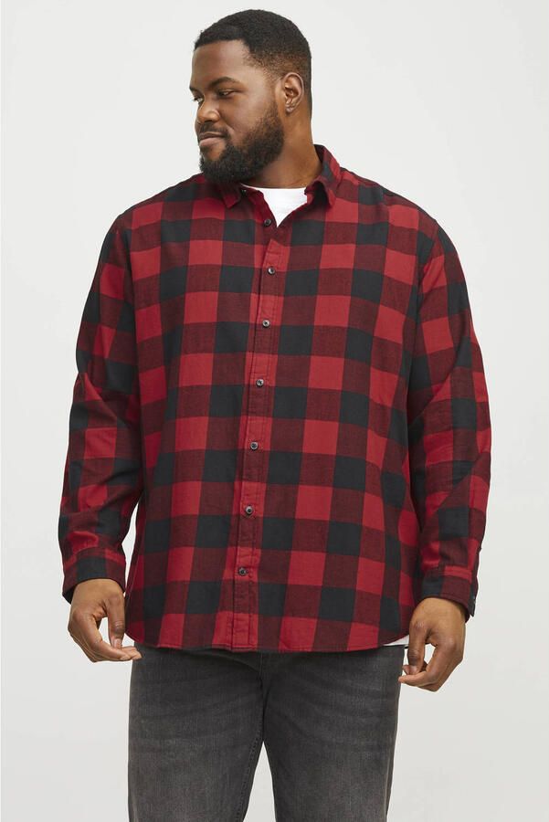 JACK & JONES PLUS SIZE geruit regular fit overhemd JJEGINGHAM Plus Size brick red