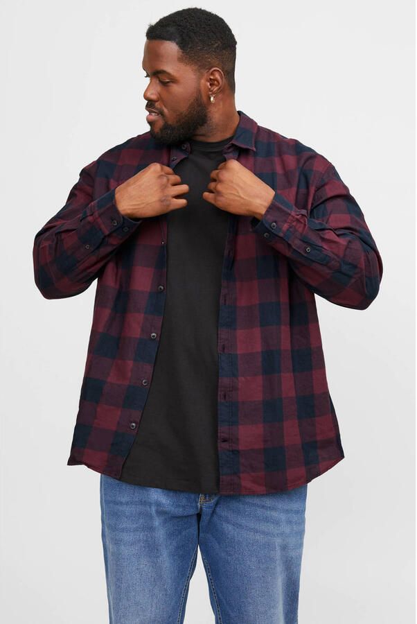 JACK & JONES PLUS SIZE geruit regular fit overhemd JJEGINGHAM Plus Size port royale