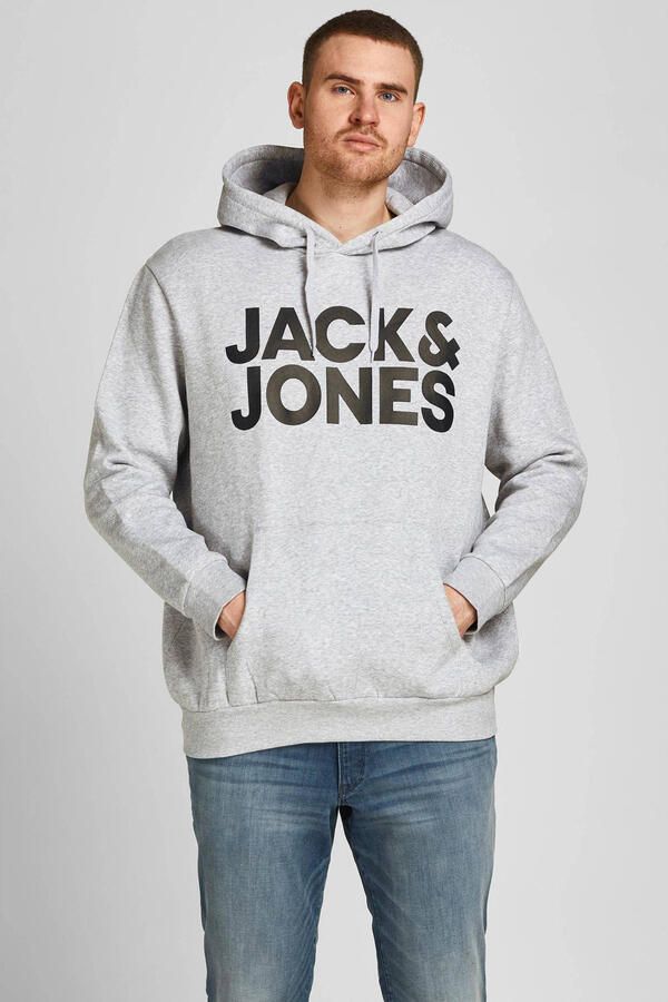 JACK & JONES PLUS SIZE hoodie JJECORP Plus Size met logo light grey melange