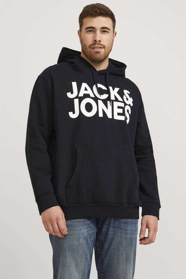 JACK & JONES PLUS SIZE hoodie JJECORP Plus Size met logo zwart