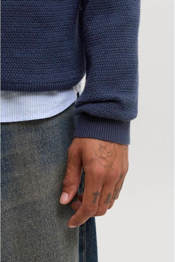 JACK & JONES PLUS SIZE katoenen regular fit gebreide trui donkerblauw - Foto 3