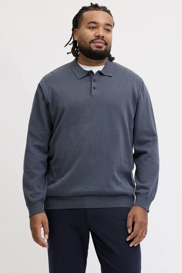 JACK & JONES PLUS SIZE katoenen regular fit gebreide trui grijsblauw - Foto 2