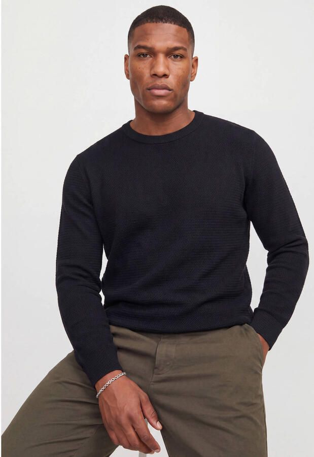 JACK & JONES PLUS SIZE katoenen regular fit gebreide trui zwart
