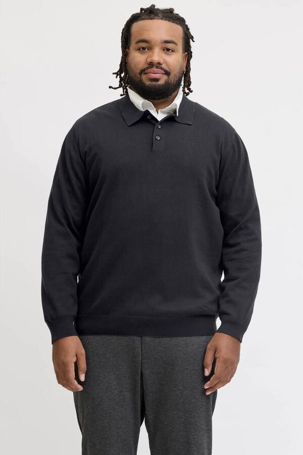 JACK & JONES PLUS SIZE katoenen regular fit gebreide trui zwart