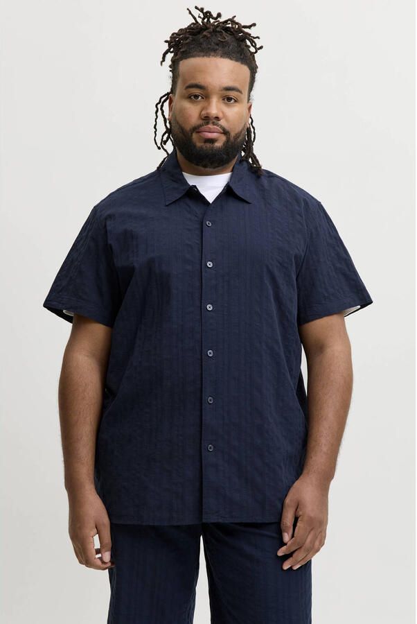 JACK & JONES PLUS SIZE katoenen regular fit overhemd met textuur donkerblauw