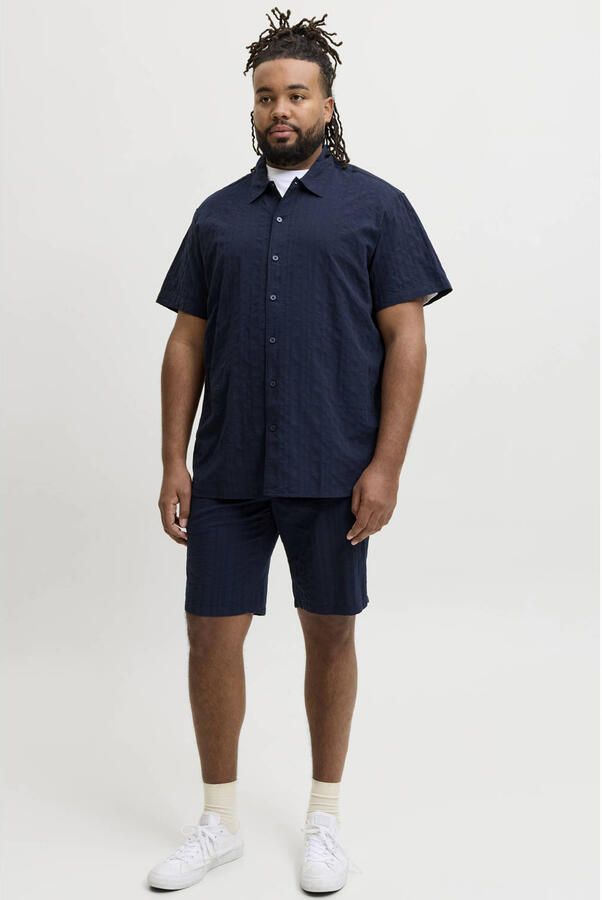 JACK & JONES PLUS SIZE katoenen regular fit overhemd met textuur donkerblauw - Foto 2