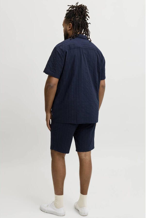 JACK & JONES PLUS SIZE katoenen regular fit overhemd met textuur donkerblauw - Foto 3
