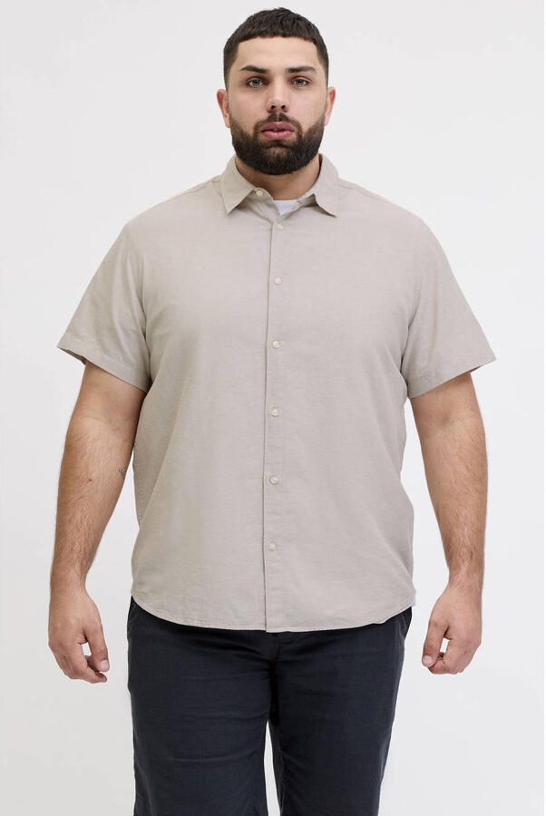 JACK & JONES PLUS SIZE regular casual overhemd met linnen beige