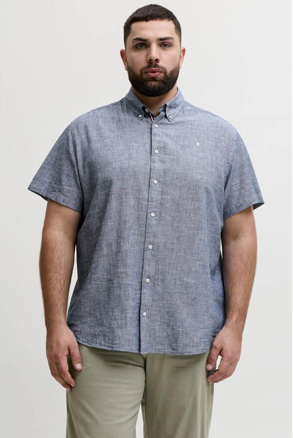 JACK & JONES PLUS SIZE regular casual overhemd met linnen blauw