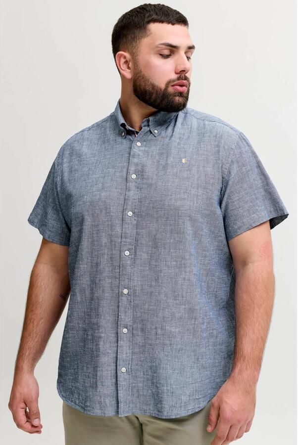 JACK & JONES PLUS SIZE regular casual overhemd met linnen blauw - Foto 3