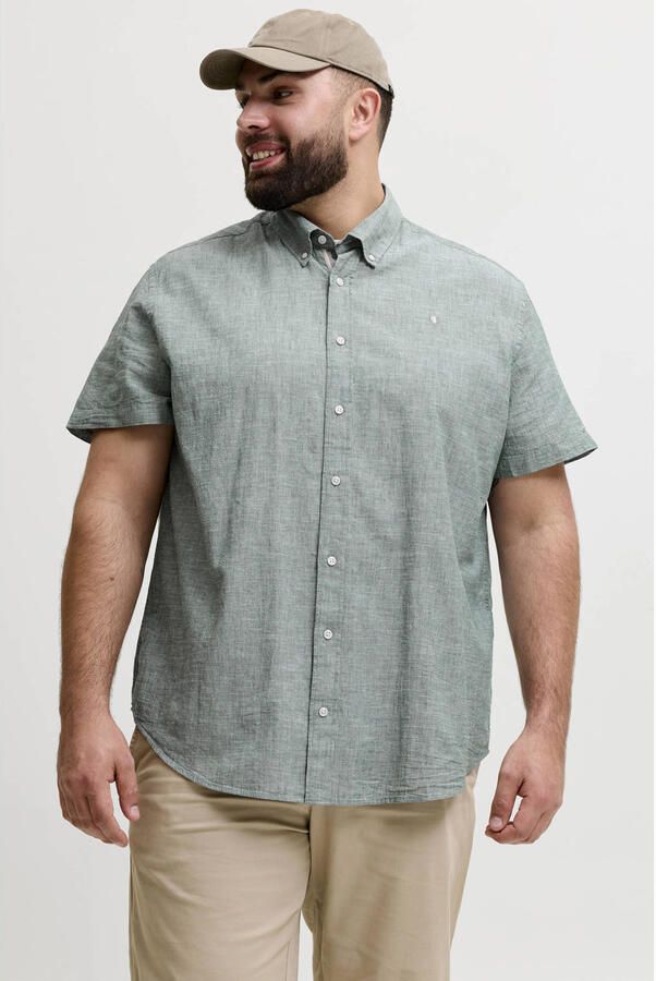 JACK & JONES PLUS SIZE regular casual overhemd met linnen groen