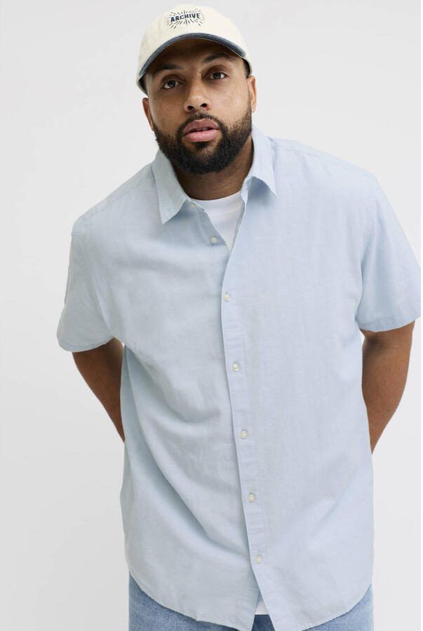 JACK & JONES PLUS SIZE regular casual overhemd met linnen lichtblauw - Foto 2