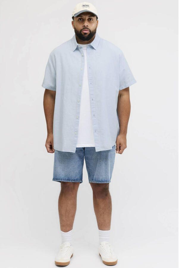 JACK & JONES PLUS SIZE regular casual overhemd met linnen lichtblauw - Foto 3