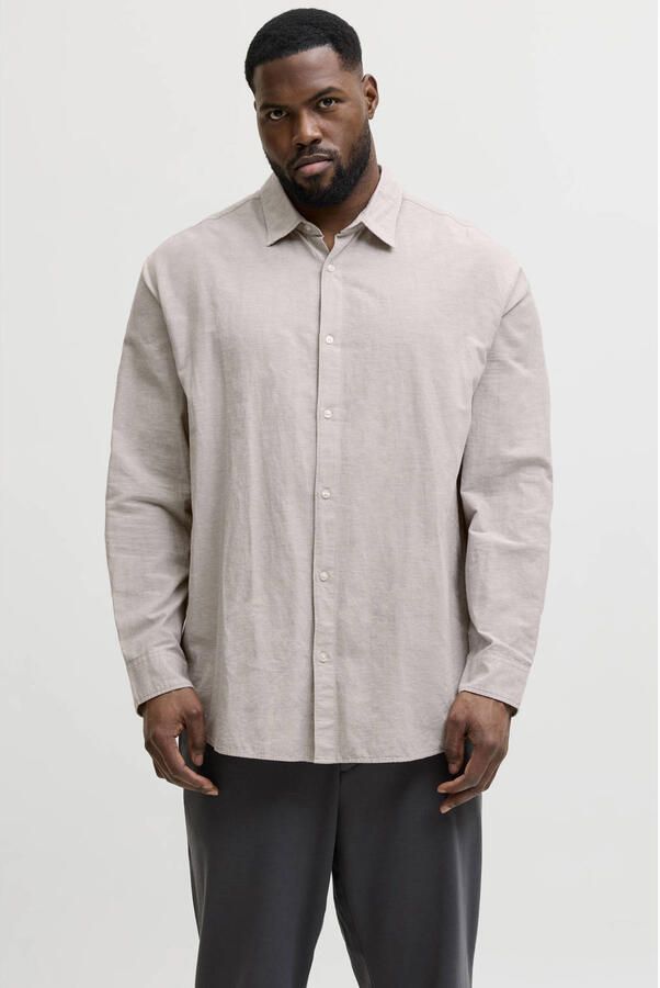 JACK & JONES PLUS SIZE regular casual overhemd met linnen Plus Size beige