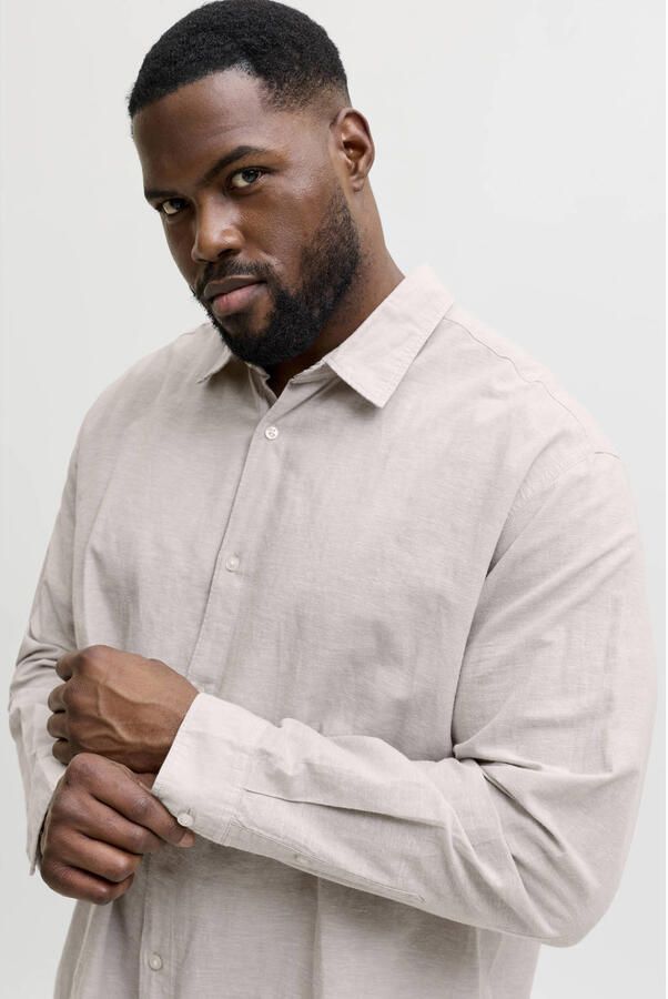 JACK & JONES PLUS SIZE regular casual overhemd met linnen Plus Size beige - Foto 3