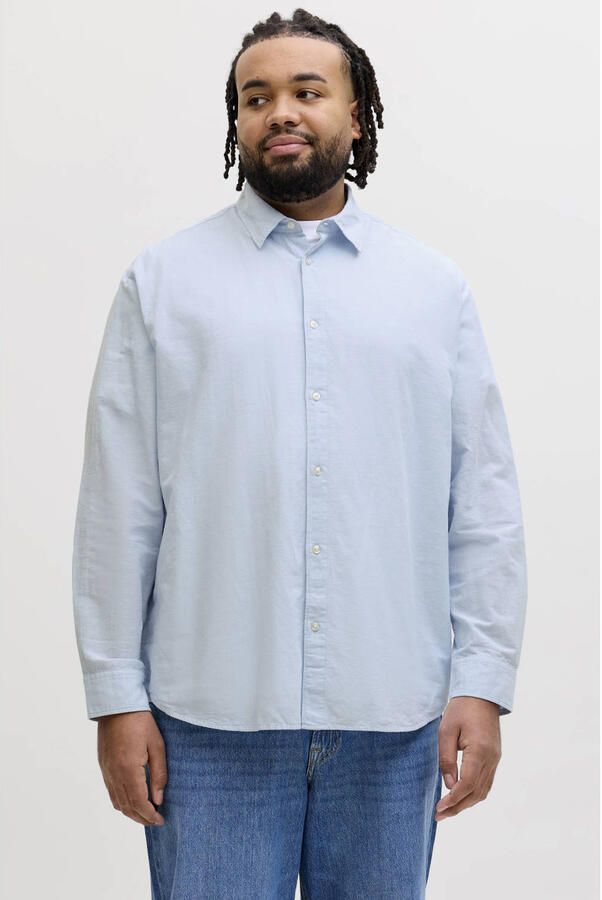 JACK & JONES PLUS SIZE regular casual overhemd met linnen Plus Size lichtblauw