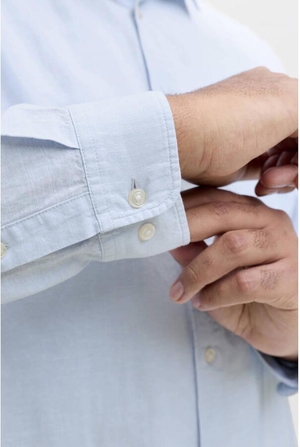 JACK & JONES PLUS SIZE regular casual overhemd met linnen Plus Size lichtblauw - Foto 2