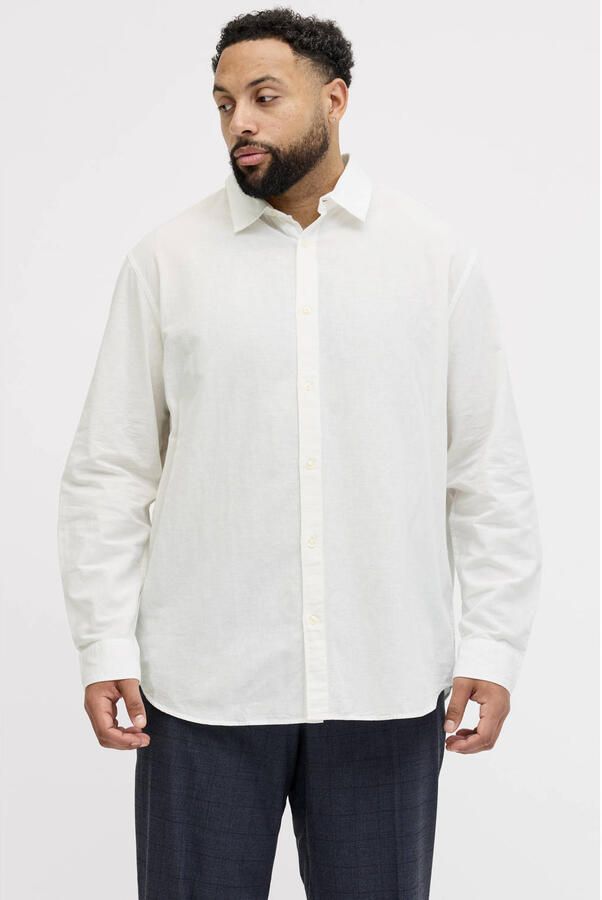 JACK & JONES PLUS SIZE regular casual overhemd met linnen Plus Size wit