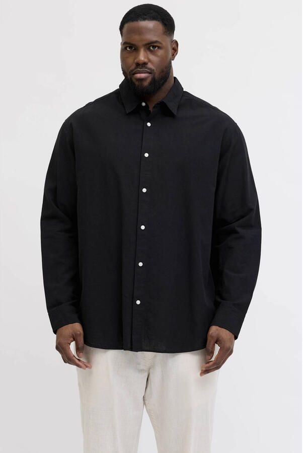 JACK & JONES PLUS SIZE regular casual overhemd met linnen Plus Size zwart