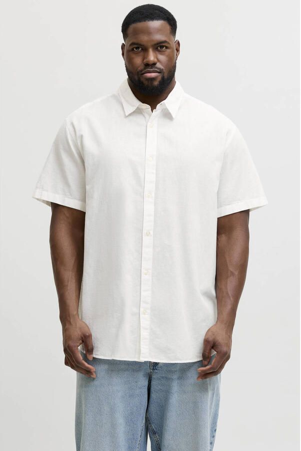 JACK & JONES PLUS SIZE regular casual overhemd met linnen wit