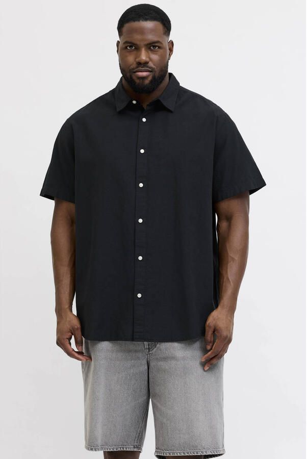JACK & JONES PLUS SIZE regular casual overhemd met linnen zwart