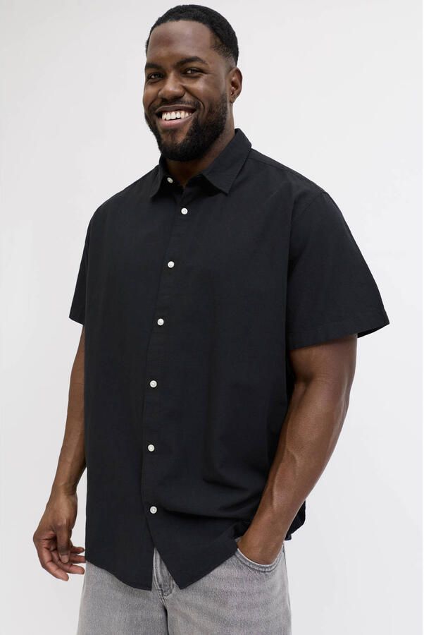 JACK & JONES PLUS SIZE regular casual overhemd met linnen zwart - Foto 5