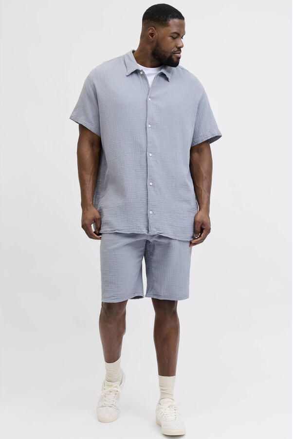 JACK & JONES PLUS SIZE regular casual overhemd met short lichtblauw
