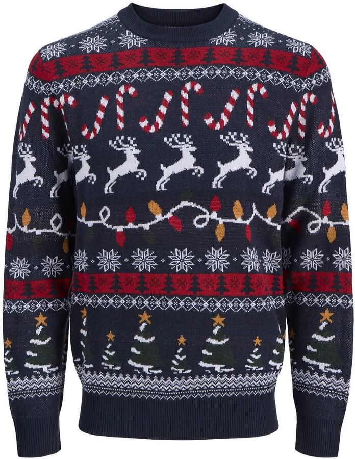 JACK & JONES PLUS SIZE regular fit gebreide kersttrui met print donkerblauw