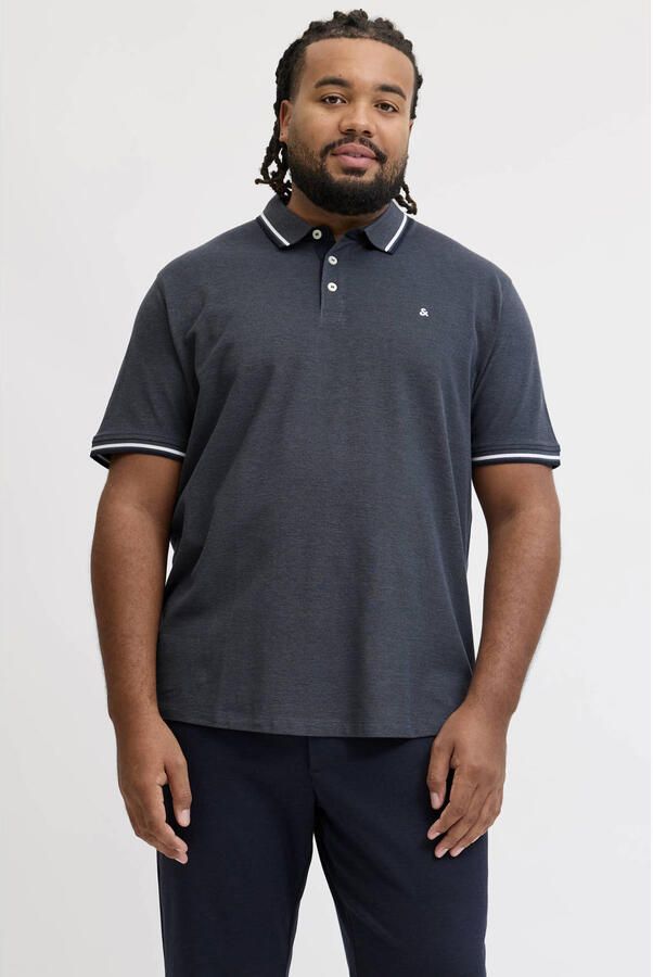 JACK & JONES PLUS SIZE regular fit gemêleerde piqué polo donkerblauw