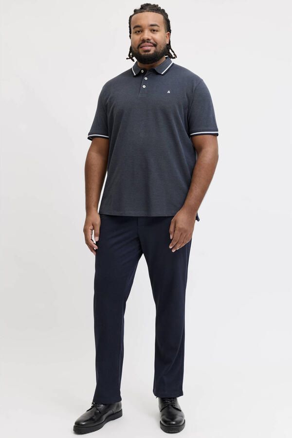 JACK & JONES PLUS SIZE regular fit gemêleerde piqué polo donkerblauw - Foto 3