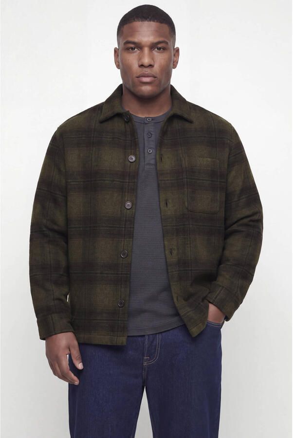 JACK & JONES PLUS SIZE regular fit geruit overshirt olijfgroen