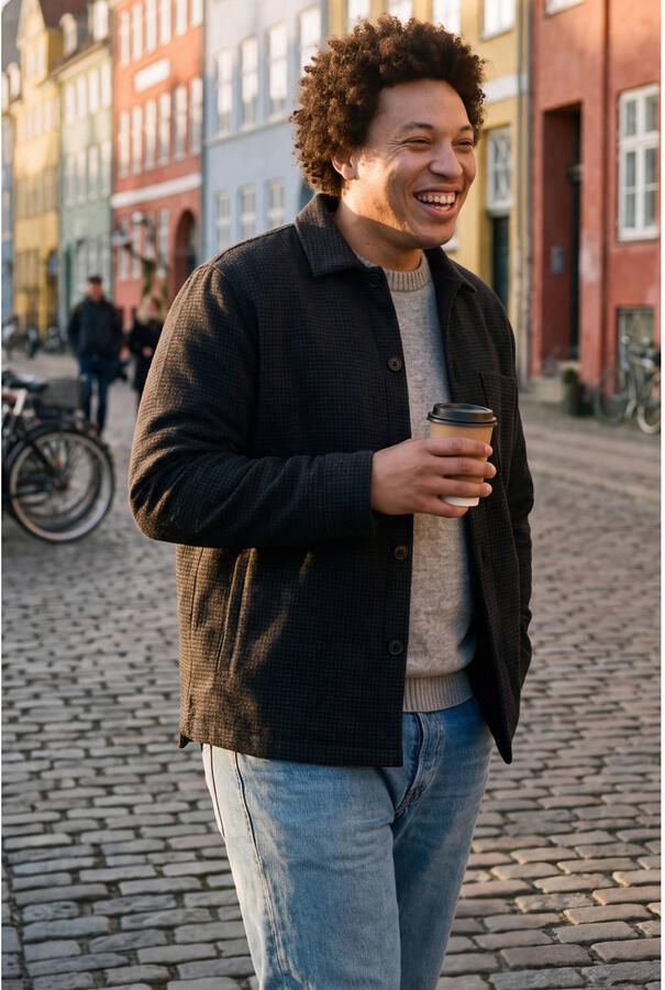JACK & JONES PLUS SIZE regular fit geruit overshirt zwart - Foto 2