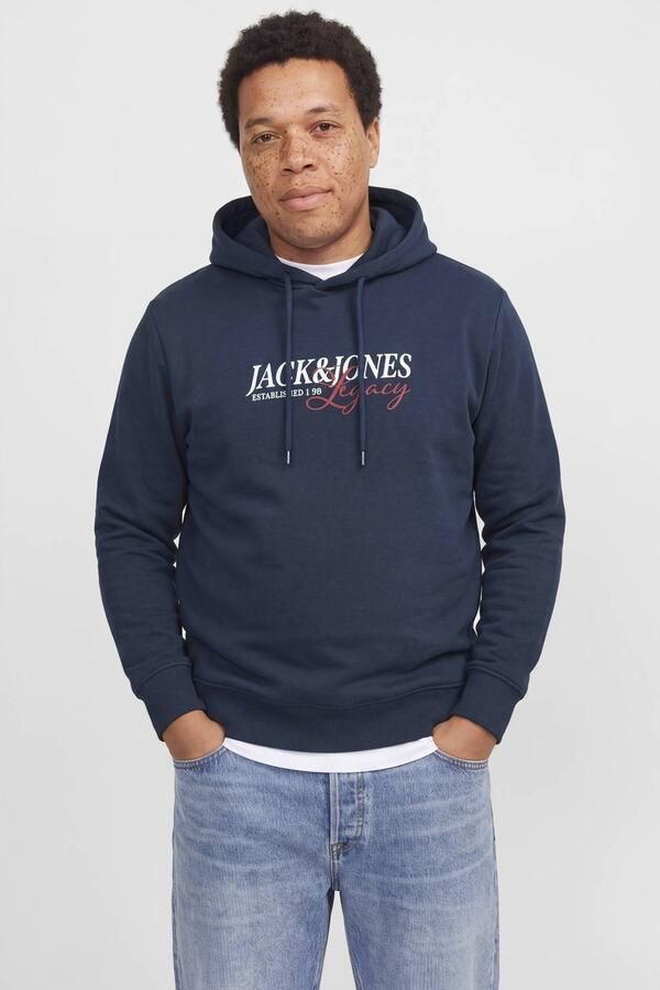 JACK & JONES PLUS SIZE regular fit hoodie met print donkerblauw