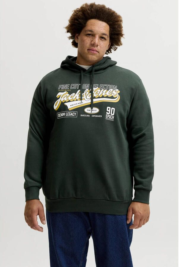 JACK & JONES PLUS SIZE regular fit hoodie met print donkergroen