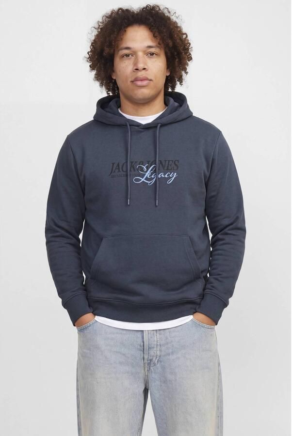 JACK & JONES PLUS SIZE regular fit hoodie met print grijsblauw