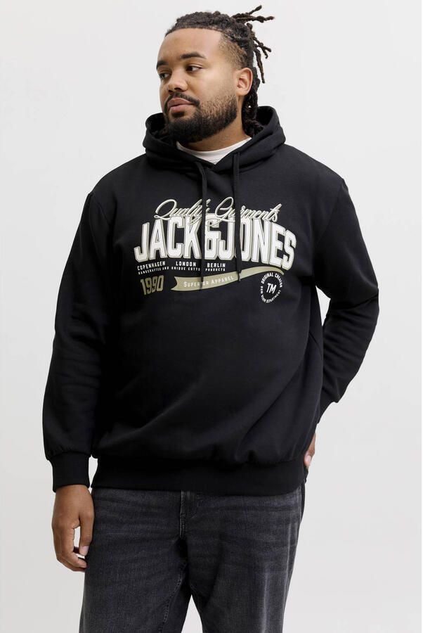 JACK & JONES PLUS SIZE regular fit hoodie met print zwart