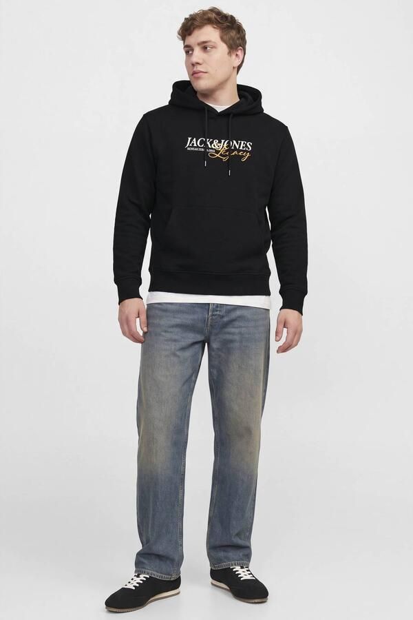 JACK & JONES PLUS SIZE regular fit hoodie met print zwart