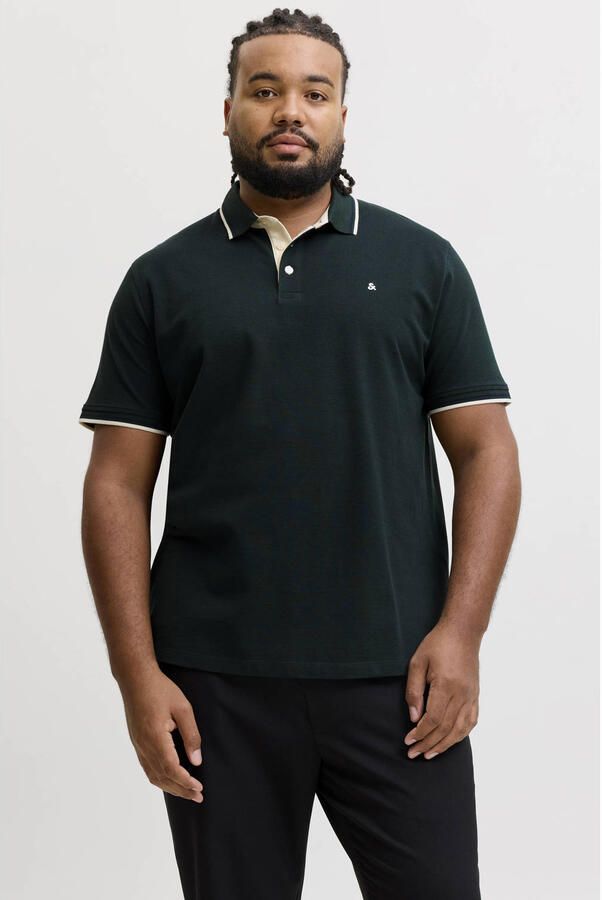 JACK & JONES PLUS SIZE regular fit piqué polo donkergroen