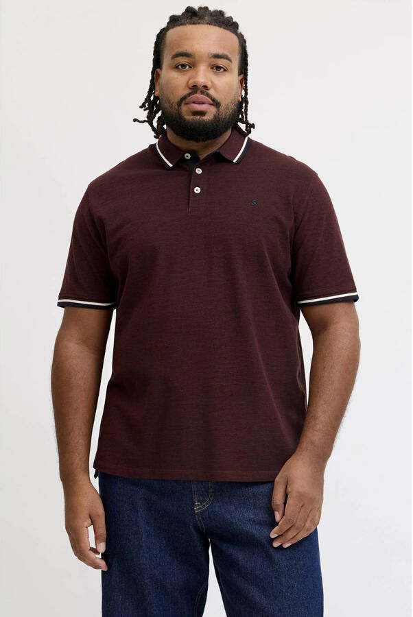 JACK & JONES PLUS SIZE regular fit piqué polo donkerrood